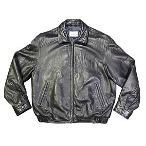 Vintage Hathaway Jacket Mens Large Black Leather Bomber Full Zip Biker Grunge